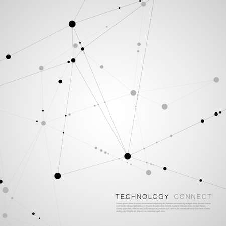 Polygonal pattern of connected black lines and dots on white background.のイラスト素材
