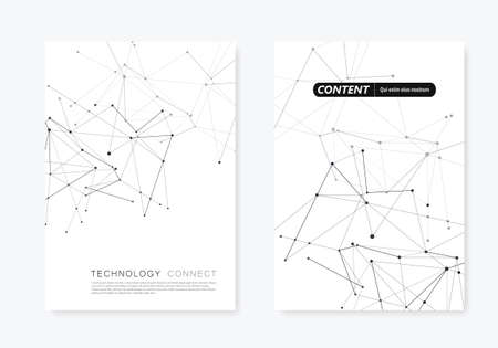 2 cover vector templates for brochure in A4 size. Modern geometric background with connected lines and dotsのイラスト素材