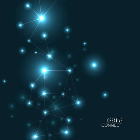 Geometric connect background. Lines and dots on a dark background. Scientific vector backgroundのイラスト素材