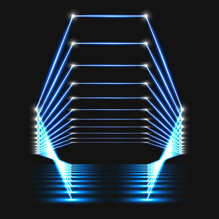 Digital geometric abstraction with lines points. Abstract glowing hexagon dark backgroundのイラスト素材