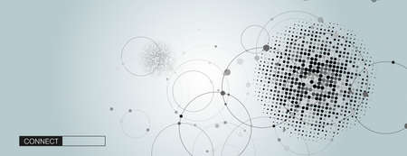 Gray circle connect on halftone background. Banner template. Abstract vector illustrationのイラスト素材