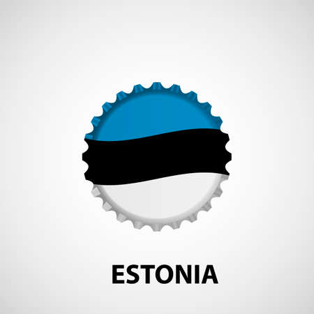 Flag bottle cap on white background. Estonia flag background. Abstract isolated vector illustrationのイラスト素材