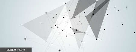 Banner with light background and print of connected shapes. Molecules, points and Linesのイラスト素材