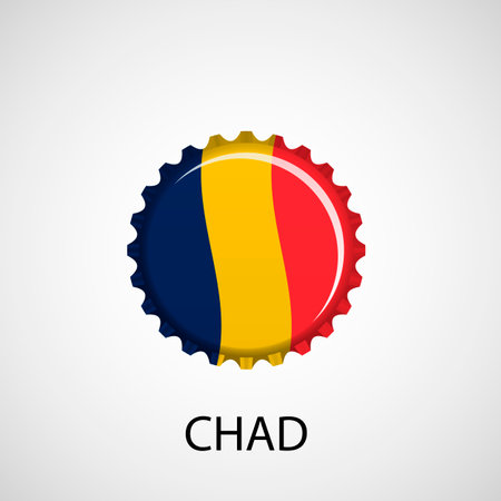 Flag bottle cap on white background. Chad flag background. Abstract isolated vector illustrationのイラスト素材