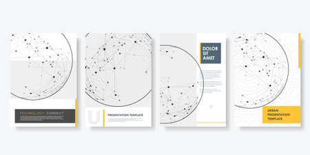 Brochure cover with connected dots and lines. Minimal modern polygonal design background. Future geometry page design. Abstract technology templateのイラスト素材
