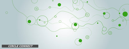 Horizonal banner with dynamic waves and dots. Vector minimal style. Corporate wallpaper presentation. Abstract cover illustrationのイラスト素材