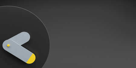 Black alarm clock with dark black background grey and yellow color, colored time concept, minimal...