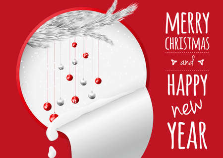 A chic trendy Christmas design for effective Christmassy market presence. fir, snow and balls. Is ideal for everything from invitation cards to the background suited for print and web products.のイラスト素材