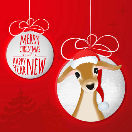 Abstract Christmas balls cutted from paper on red background with firs, stars and deer.  Is ideal for everything from invitation cards to the background suited for print and web products.のイラスト素材