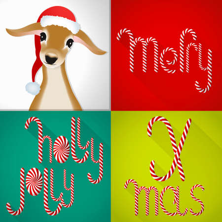 A chic Christmas card in a contemporary tile design, handmade Lolli font sweet jung deer. のイラスト素材