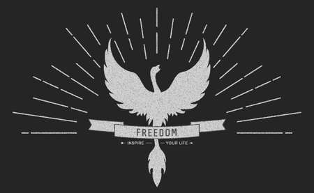 phoenix symbol vintage  logos, emblems, silhouettes and design elements. Symbolic and outdoor logos with grunge textures. Retro style, grunge, used optic, old. Vectorのイラスト素材