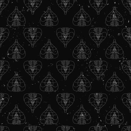 seamless pattern of abstract cobras painted on grunge stone wall background with flame sparks and ash. Abstract hunting snake shapes with unfilled outlines in gray color.のイラスト素材