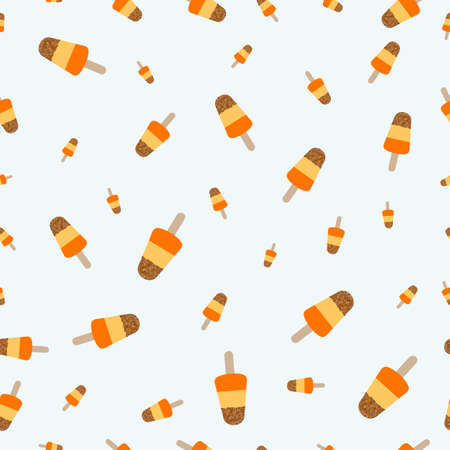 Hand drawn   ice cream pattern with crumble mixture. Cute cartoon colorful background in juicy orange and yellow colors. Seamless. Vector illustration.のイラスト素材
