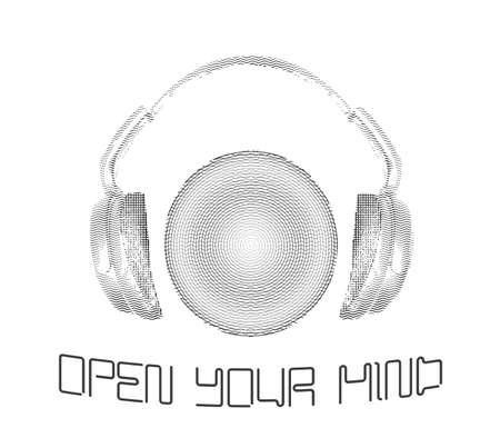 Headphones icon or for your design with abstract sound wave beats. Realistic art design of object with loop, varying the width and contour shape. Designed in artistic outline style.のイラスト素材