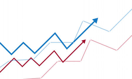Financial chart with interweaving arrows going up on a white backgroundのイラスト素材