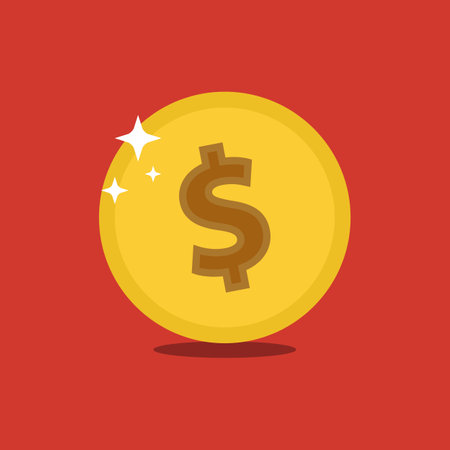 Dollar coin icon in flat design style. Money vector illustration on red background.のイラスト素材