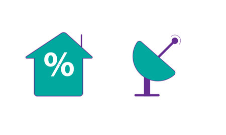 Satellite dish and house icon vector illustration. Flat design style.のイラスト素材