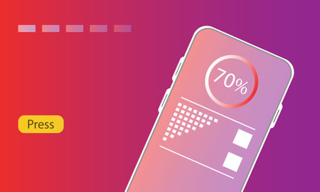 Mobile phone with a percent sign on the screen. Vector illustration.のイラスト素材