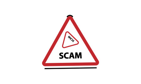 Vector illustration of Scam warning triangle sign isolated on white background.のイラスト素材