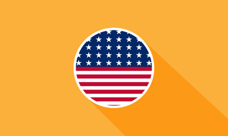 USA flag with long shadow on orange background. Flat design. vector illustration.の写真素材