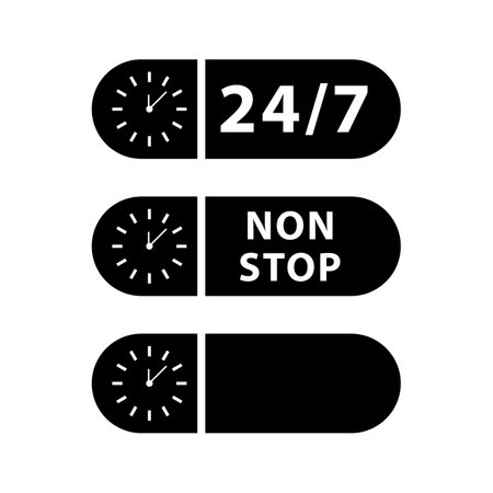 24 hours clock icon. Black and white design. Vector illustration.のイラスト素材
