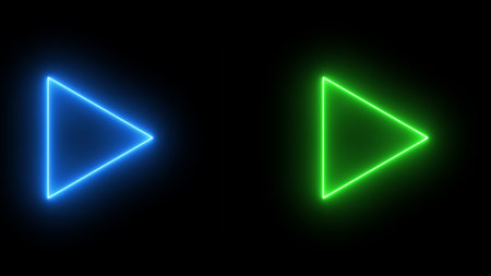 Glowing neon play button on a black background.  illustration.の写真素材