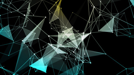Abstract polygonal space low poly dark background with connecting dots and lines. Connection structure.の写真素材