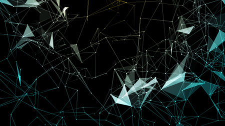 Abstract polygonal space low poly dark background with connecting dots and linesの写真素材