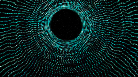 Futuristic abstract background with glowing particles. Big data visualization.の写真素材