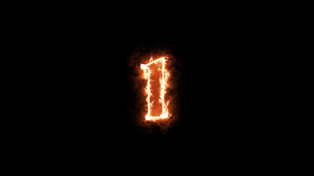 Burning number 1 on a black background. 3d rendering.の写真素材