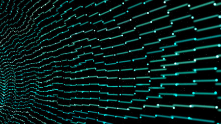 Futuristic technology wave background with glowing particles. 3d renderingの写真素材