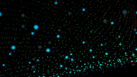 Abstract background with blue and green dots on a black background.の写真素材