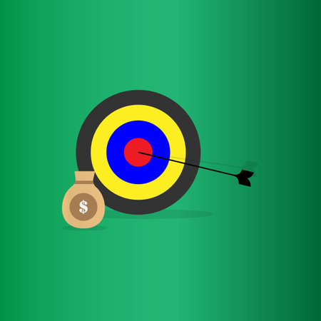 Archery target with money bag on green background. Vector illustration.のイラスト素材