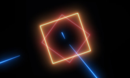Glowing neon abstract geometric shape on black background. 3D renderingの写真素材