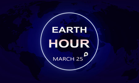 Earth Hour banner on the blue background with world map. Vector illustration.の写真素材