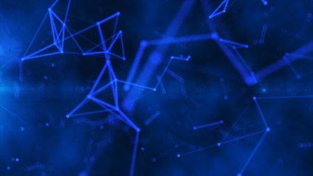 Abstract blue background with connecting dots and lines. Network concept. 3d renderingの写真素材