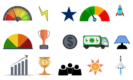 Business Growth And Sustainability Icons Set Performance Finance Energy Vector