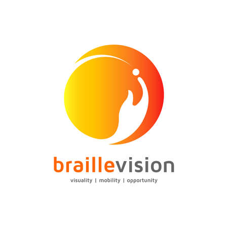 The following orange red combined Logo presents vision impairment uniformity of braille alphabets and known as Louis Braille literacy.のイラスト素材