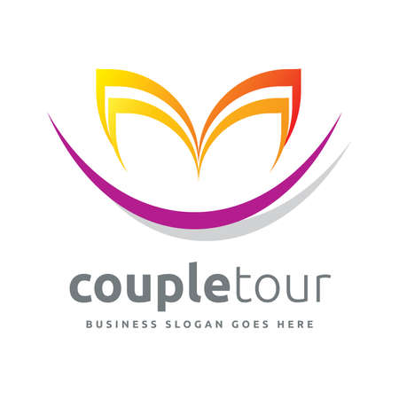 Logo represents the main concept of beautiful sunrise view that makes the logo looks unique and attractive for travel and tourism branding and mostly covers the remarkable couple tour spot.のイラスト素材