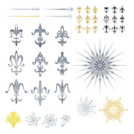 The different symbols of this file are detailed with many outline reflections, and also a black origin version as silhouettes. Every design has a lily within for multiple uses.のイラスト素材