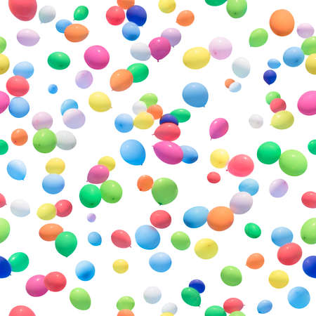 seamless, colorful, flying, wet balloons background, isolated on absolute whiteの写真素材