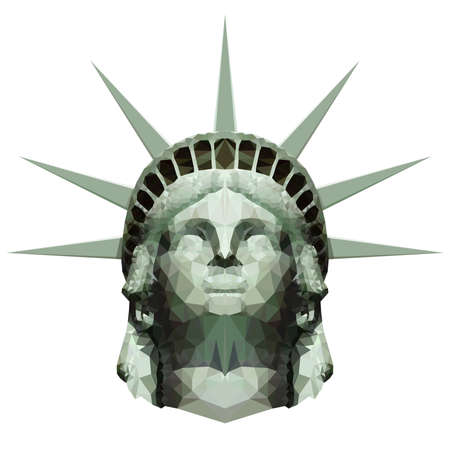 Stylized statue of liberty head, made of manually Placed, triangular shapes in many color shadesの写真素材