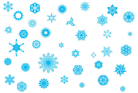 Crystallized, ornate snowflakes and snow flowers collection for Christmas in wintertimeのイラスト素材