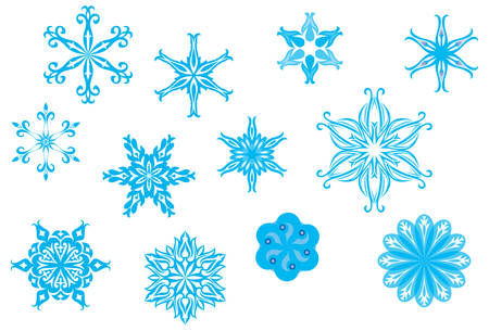 Crystallized, ornate snowflakes and snow flowers collection for Christmas in wintertimeのイラスト素材