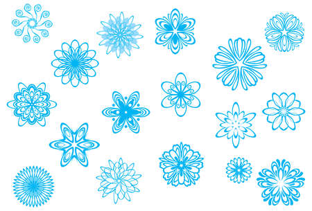 Crystallized, ornate snowflakes and snow flowers collection for Christmas in wintertimeのイラスト素材