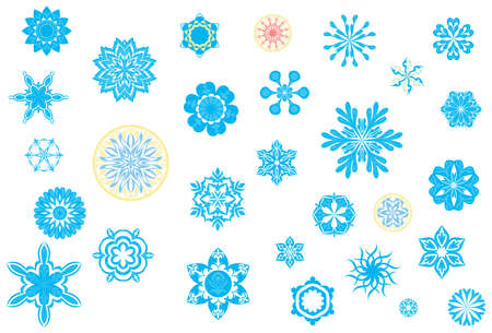 Stylized colorful flower bud shapes collection in blue color tones and ornate blossom formsのイラスト素材