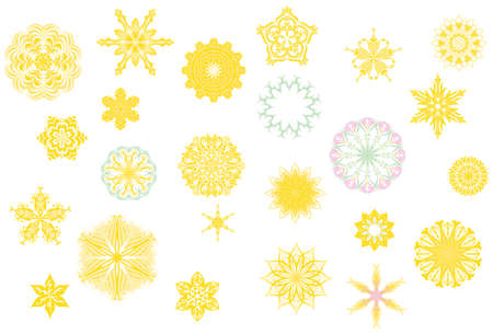 Stylized colorful flower bud shapes collection in Mainly yellow color and ornate blossom shapeのイラスト素材