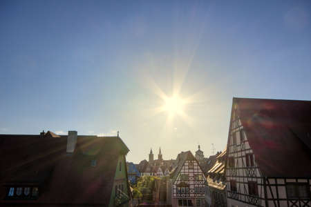 Rothenburg roofs and old werkhaus facades, viewed from the city wall to the historic center of the townのeditorial素材