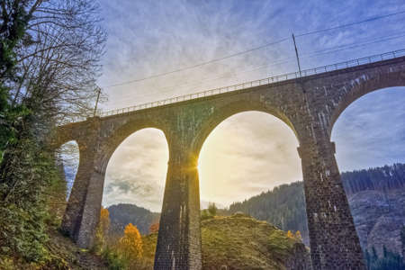 Ravenna Bridge, completed in 1885, a 58 meter high and 225 meter long railway viaduct in the Black Forest, Southwest Germanyのeditorial素材