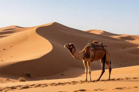 Camel in the Sahara Desert, Merzouga, Moroccoの写真素材